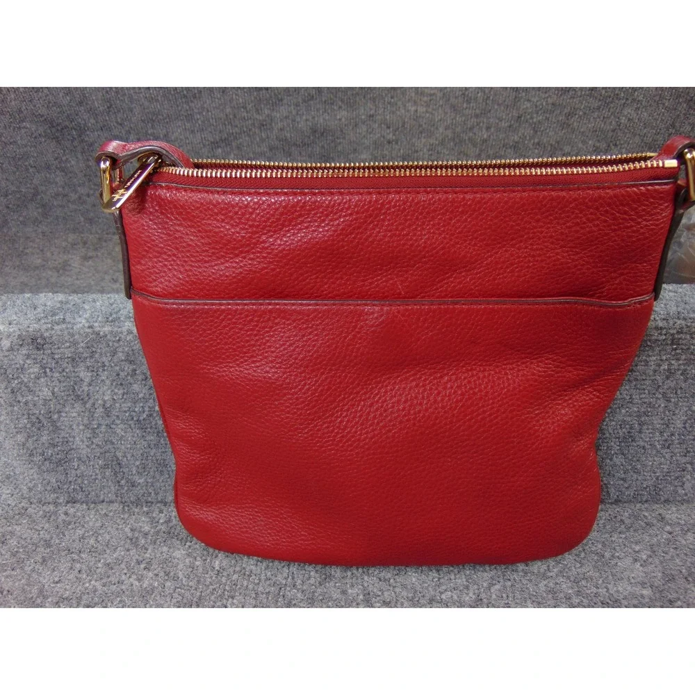 Michael Kors Bedford Red Pebbled Leather Crossbody Bag 32H2MBFC2L Gold Hardware - Picture 7 of 16